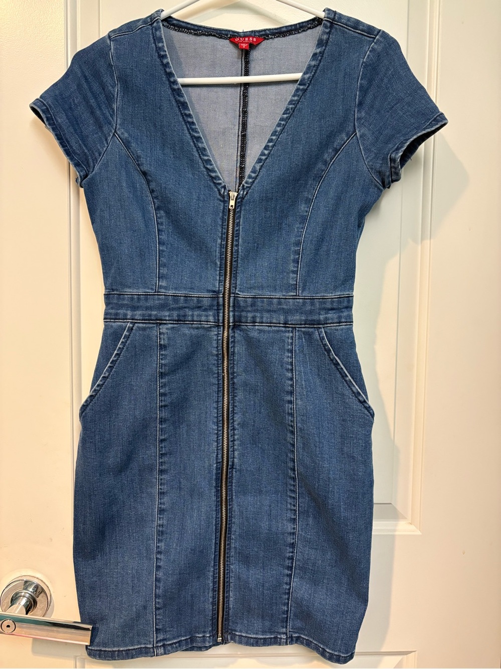 Guess Blue Denim Zip-Front Mini Dress